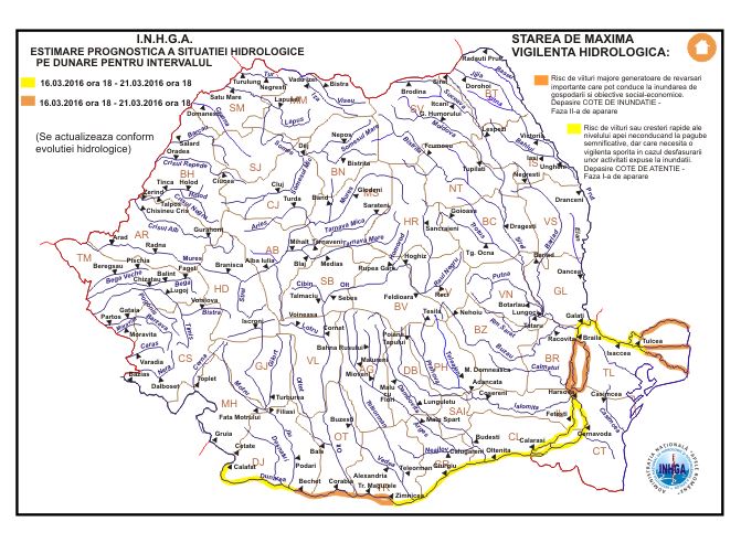 COD PORTOCALIU de inundații PRELUNGIT în județele Constanța, Tulcea și Brăila