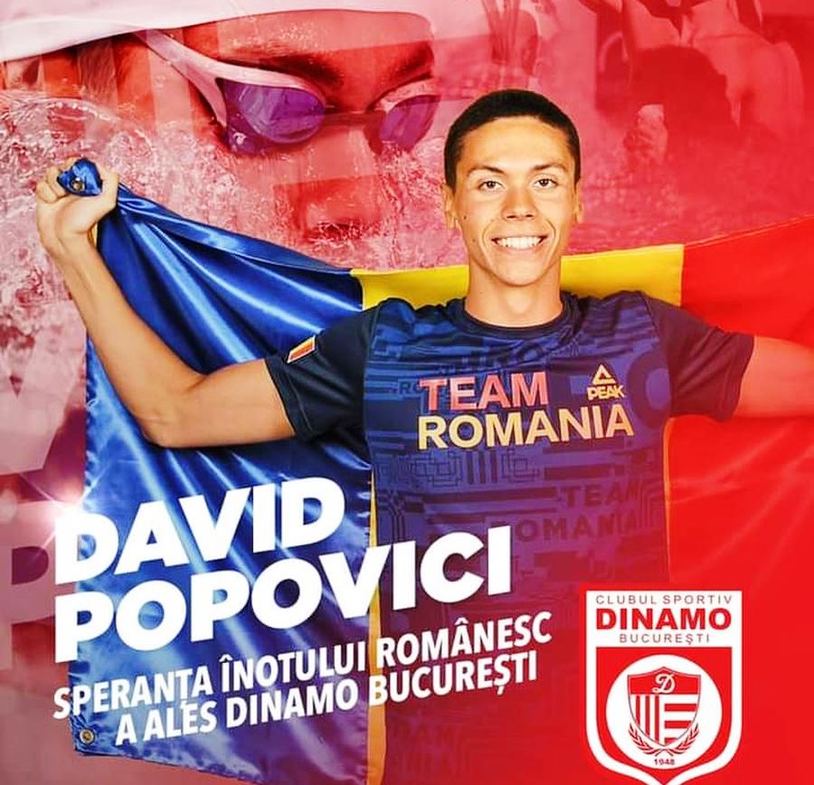 Înotătorul David Popovici s-a transferat de la Steaua la Dinamo