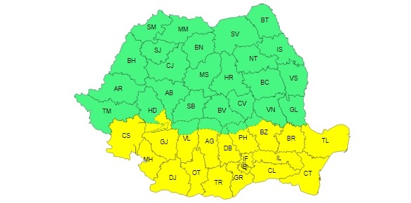 COD GALBEN de intensificări ale vântului și viscol în jumătatea sudică a țării