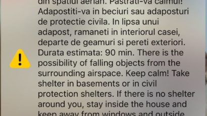 TULCEA: Alertă aeriană în zona de nord a judeţului. A fost emis un mesaj RO Alert