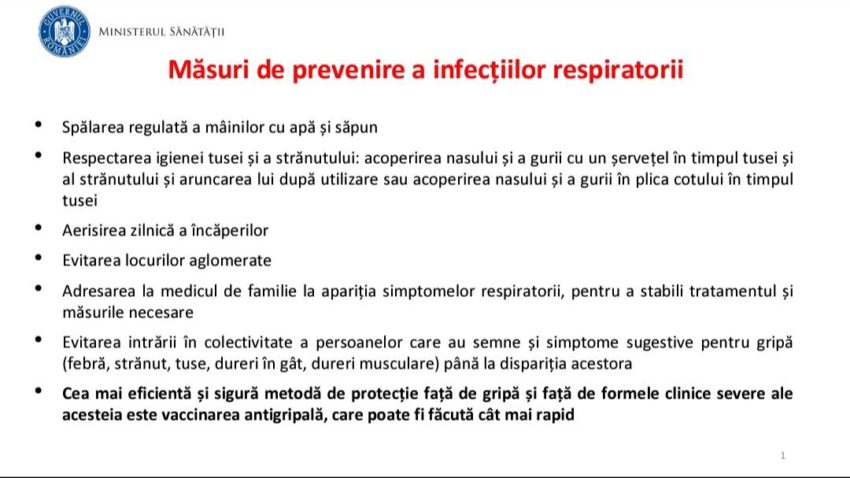 Ministerul Sănătății a introdus starea de ALERTĂ epidemiologică pentru limitarea răspândirii infecțiilor respiratorii, inclusiv a gripei